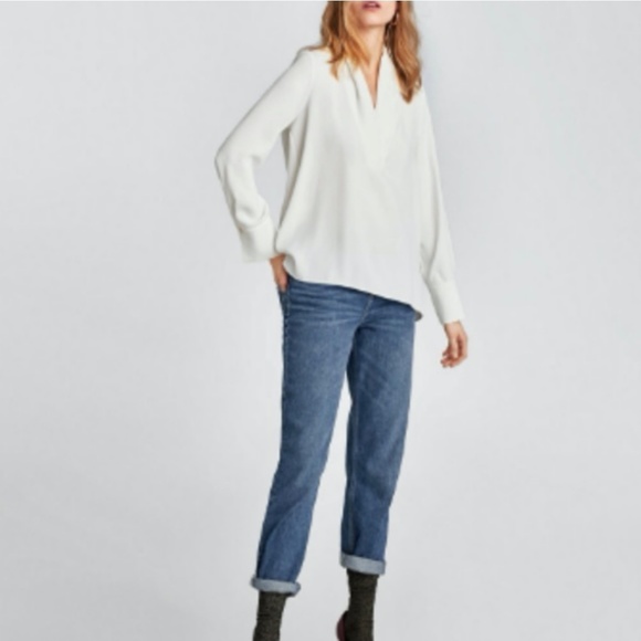 Zara white long sleeve blouse - Picture 2 of 6